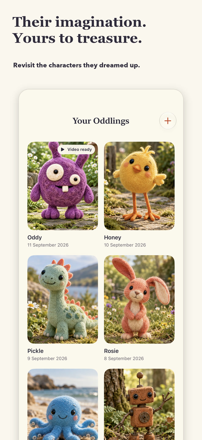 The Oddlings collection, with characters made from children’s drawings.